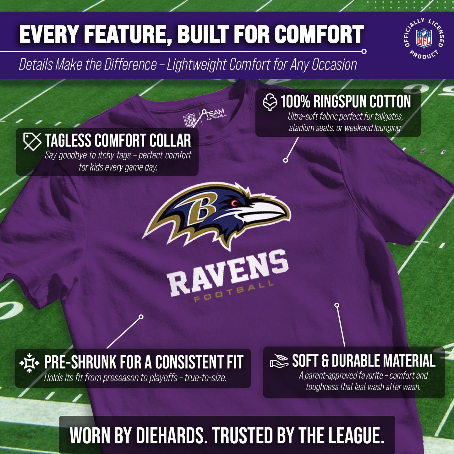 Baltimore Ravens Youth NFL Ultimate Fan Logo Short Sleeve T-Shirt - Purple