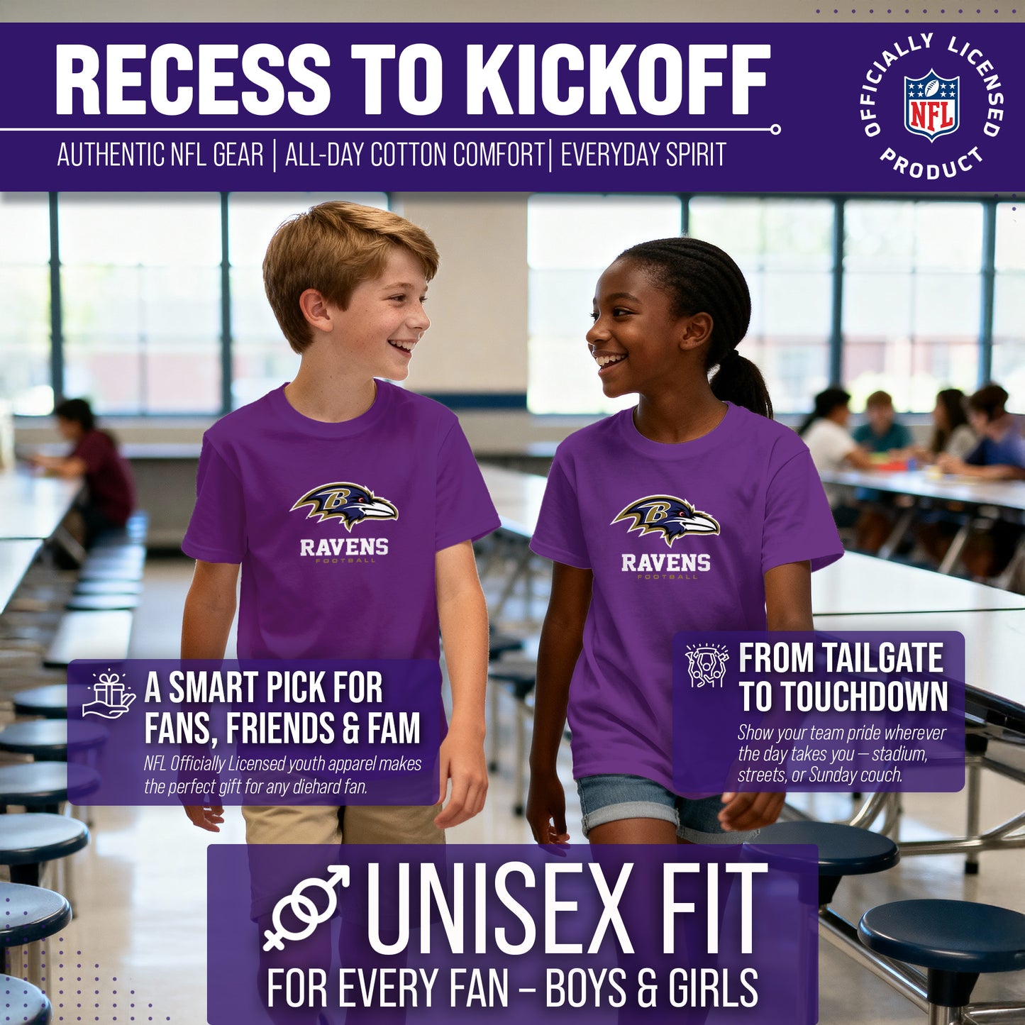 Baltimore Ravens Youth NFL Ultimate Fan Logo Short Sleeve T-Shirt - Purple