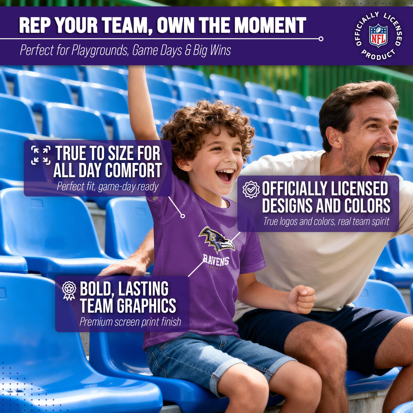 Baltimore Ravens Youth NFL Ultimate Fan Logo Short Sleeve T-Shirt - Purple