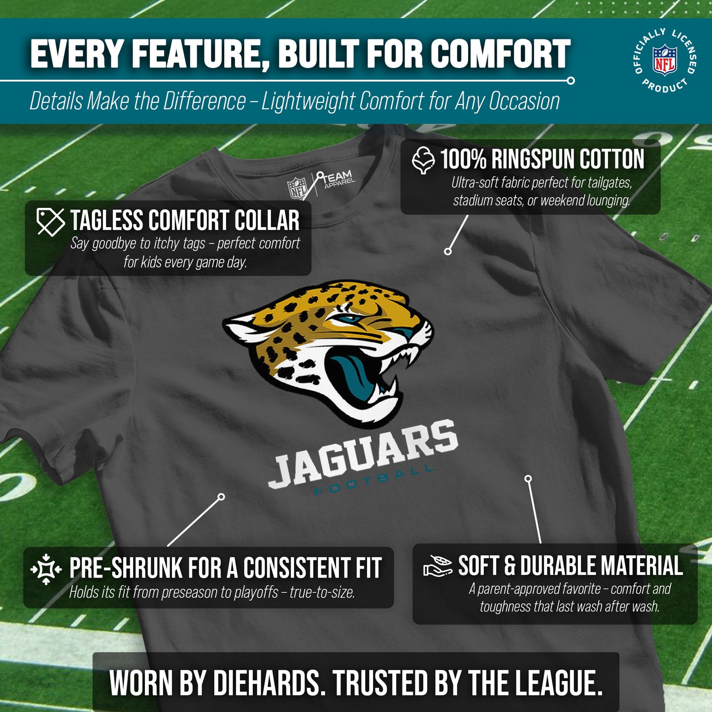 Jacksonville Jaguars Youth NFL Ultimate Fan Logo Short Sleeve T-Shirt - Charcoal