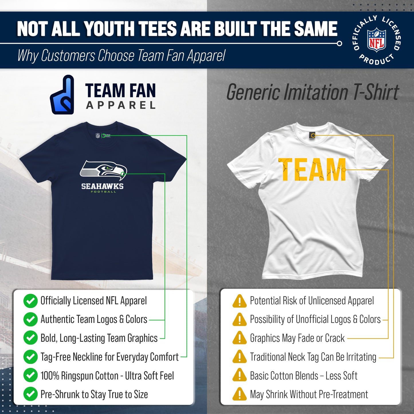 Seattle Seahawks Youth NFL Ultimate Fan Logo Short Sleeve T-Shirt - Navy