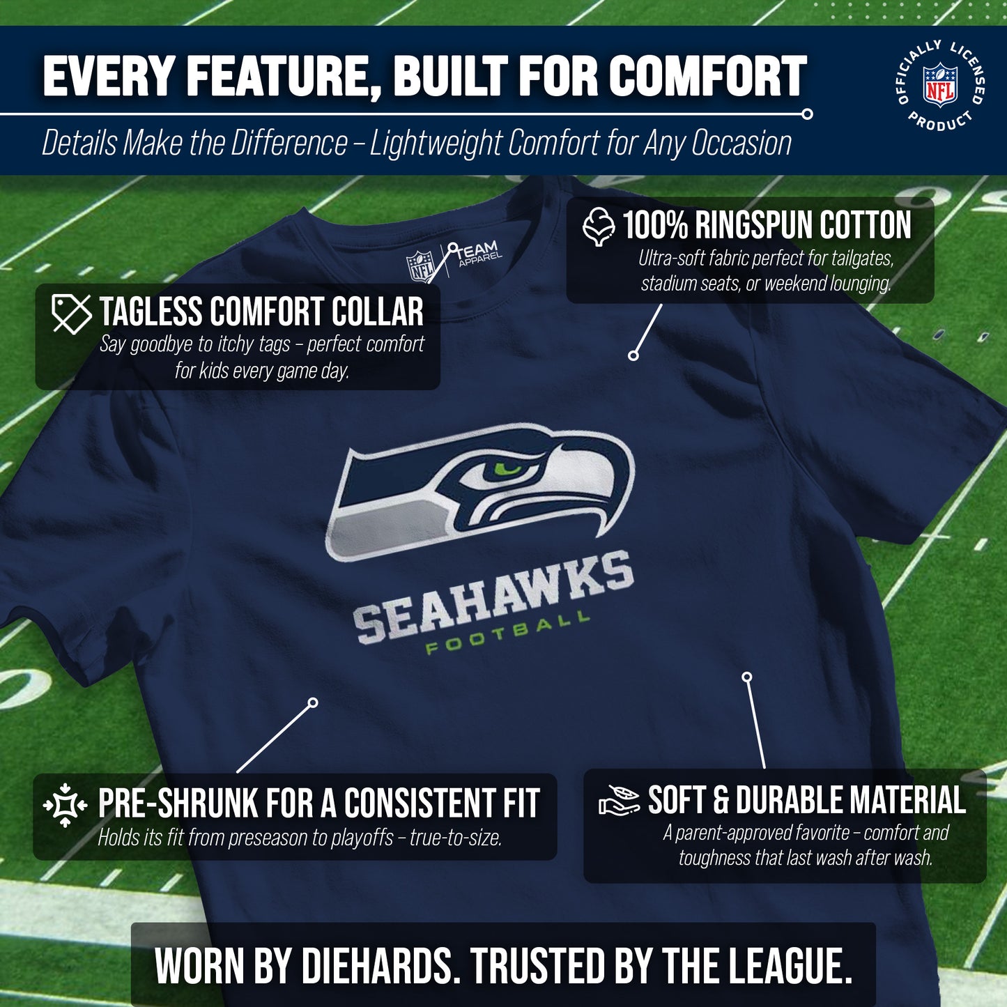 Seattle Seahawks Youth NFL Ultimate Fan Logo Short Sleeve T-Shirt - Navy