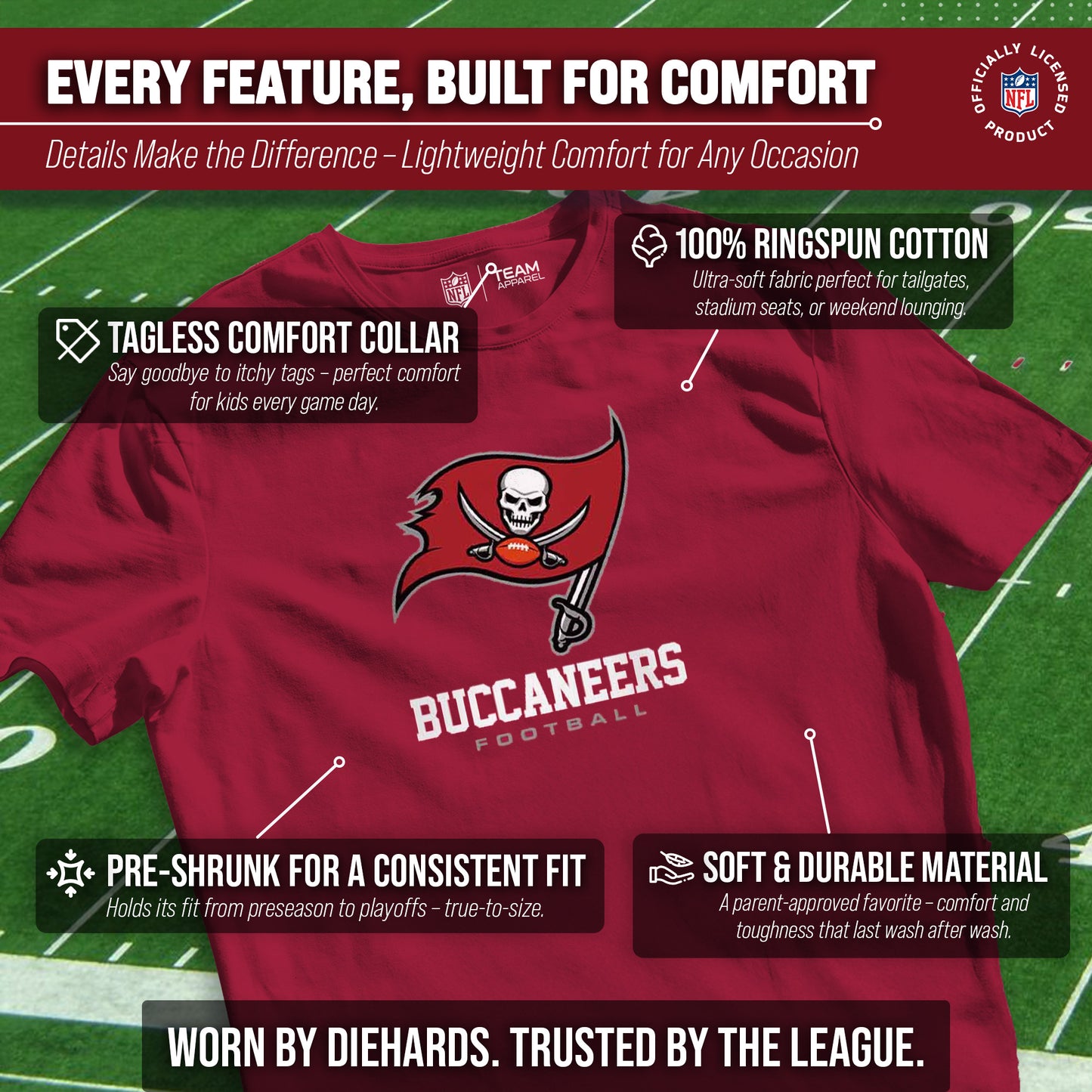 Tampa Bay Buccaneers Youth NFL Ultimate Fan Logo Short Sleeve T-Shirt - Cardinal