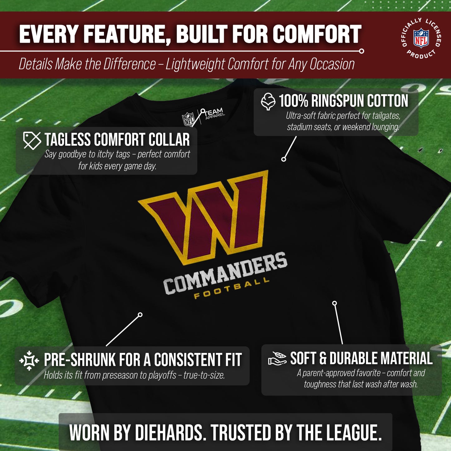 Washington Commanders Youth NFL Ultimate Fan Logo Short Sleeve T-Shirt - Black