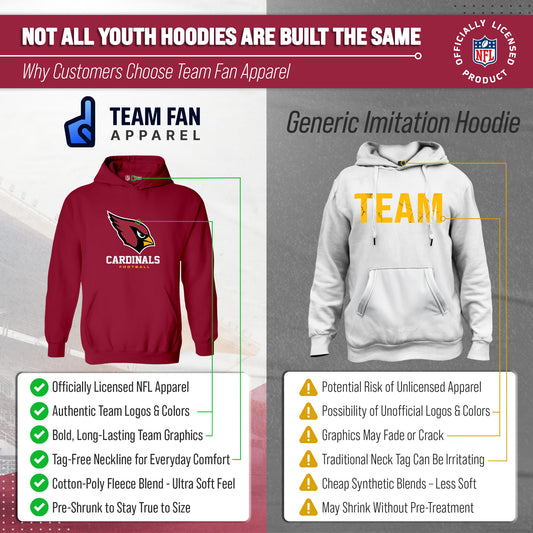 Arizona Cardinals Youth NFL Ultimate Fan Logo Fleece Hooded Sweatshirt -Tagless Football Pullover For Kids - Cardinal