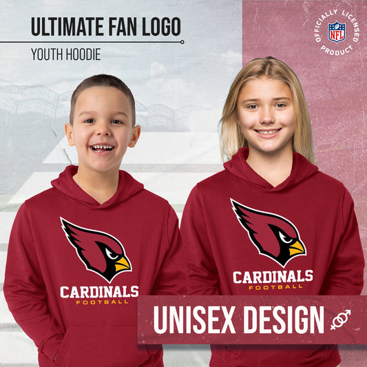 Arizona Cardinals Youth NFL Ultimate Fan Logo Fleece Hooded Sweatshirt -Tagless Football Pullover For Kids - Cardinal
