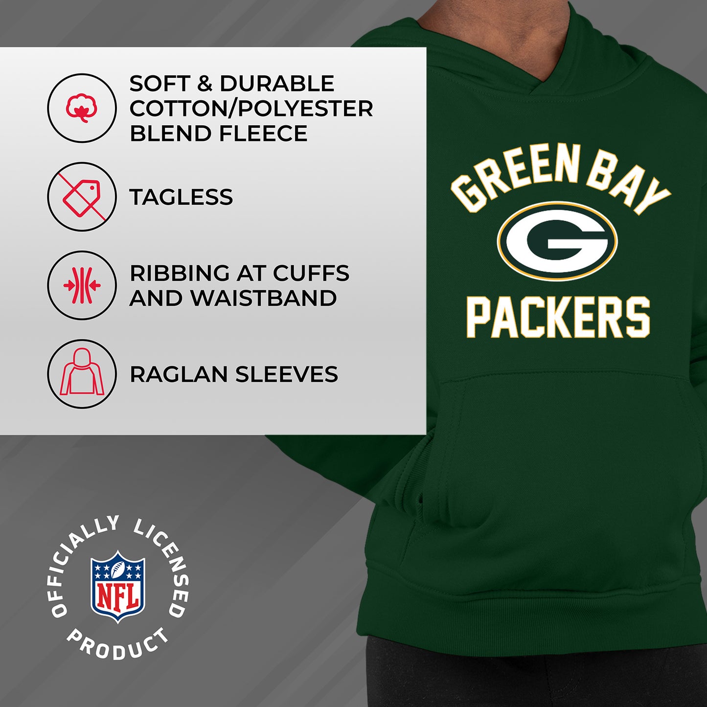 Green Bay Packers NFL Youth Gameday Hooded Sweatshirt - Forest Green