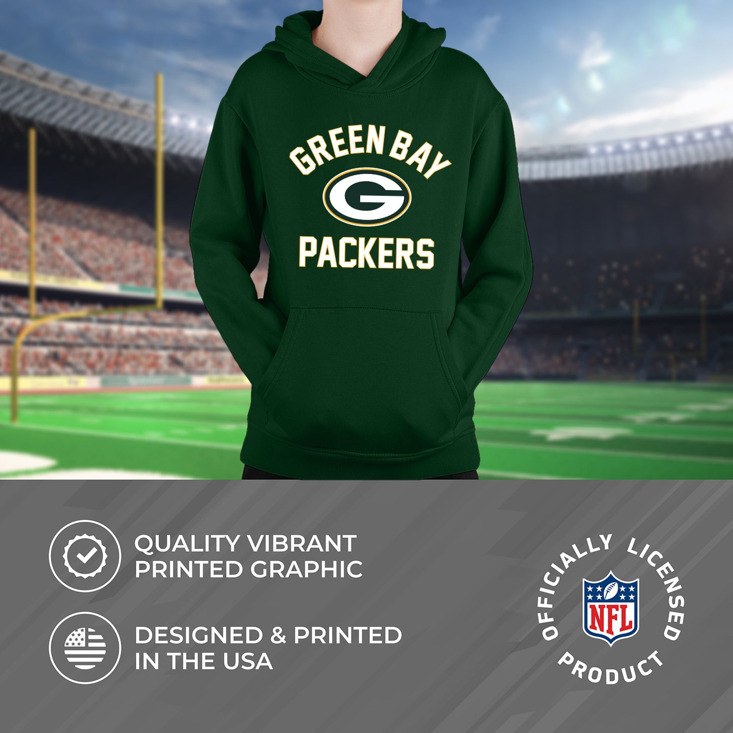 Green Bay Packers NFL Youth Gameday Hooded Sweatshirt - Forest Green