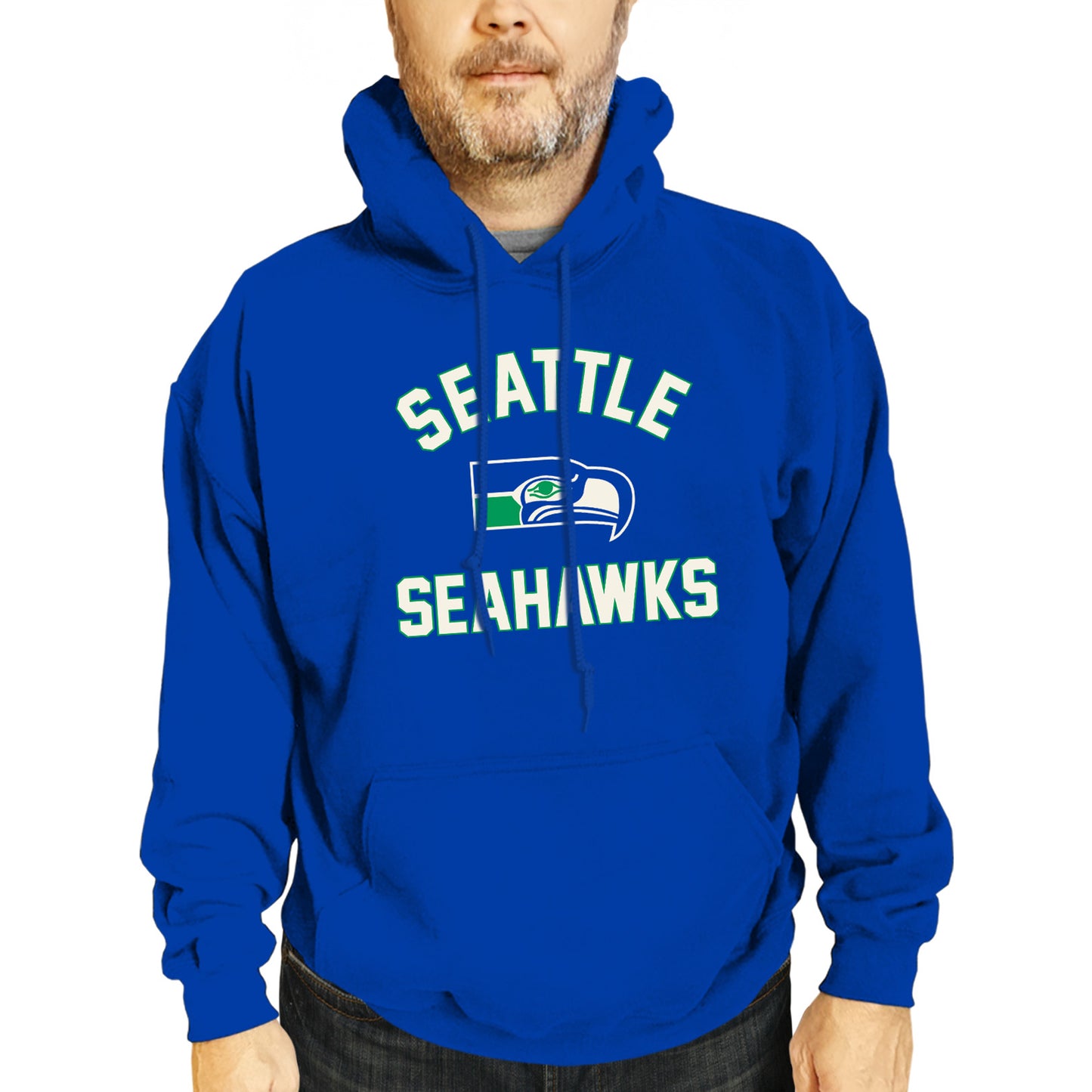 Seattle Seahawks NFL Adult Unisex Retro Gameday Ultra Soft Fleece Hooded Sweatshirt - Royal