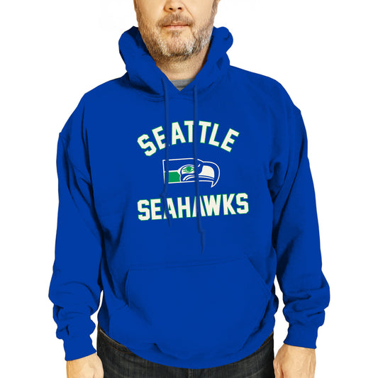 Seattle Seahawks NFL Adult Unisex Retro Gameday Ultra Soft Fleece Hooded Sweatshirt - Royal