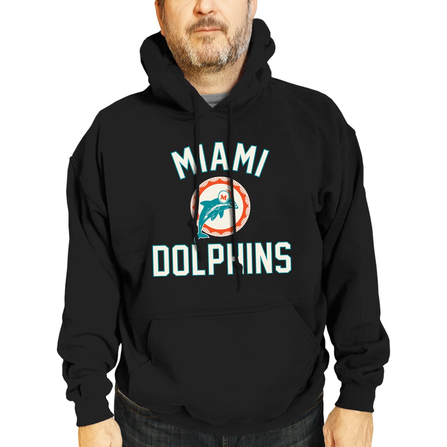 Miami Dolphins NFL Adult Unisex Retro Gameday Ultra Soft Fleece Hooded Sweatshirt - Black