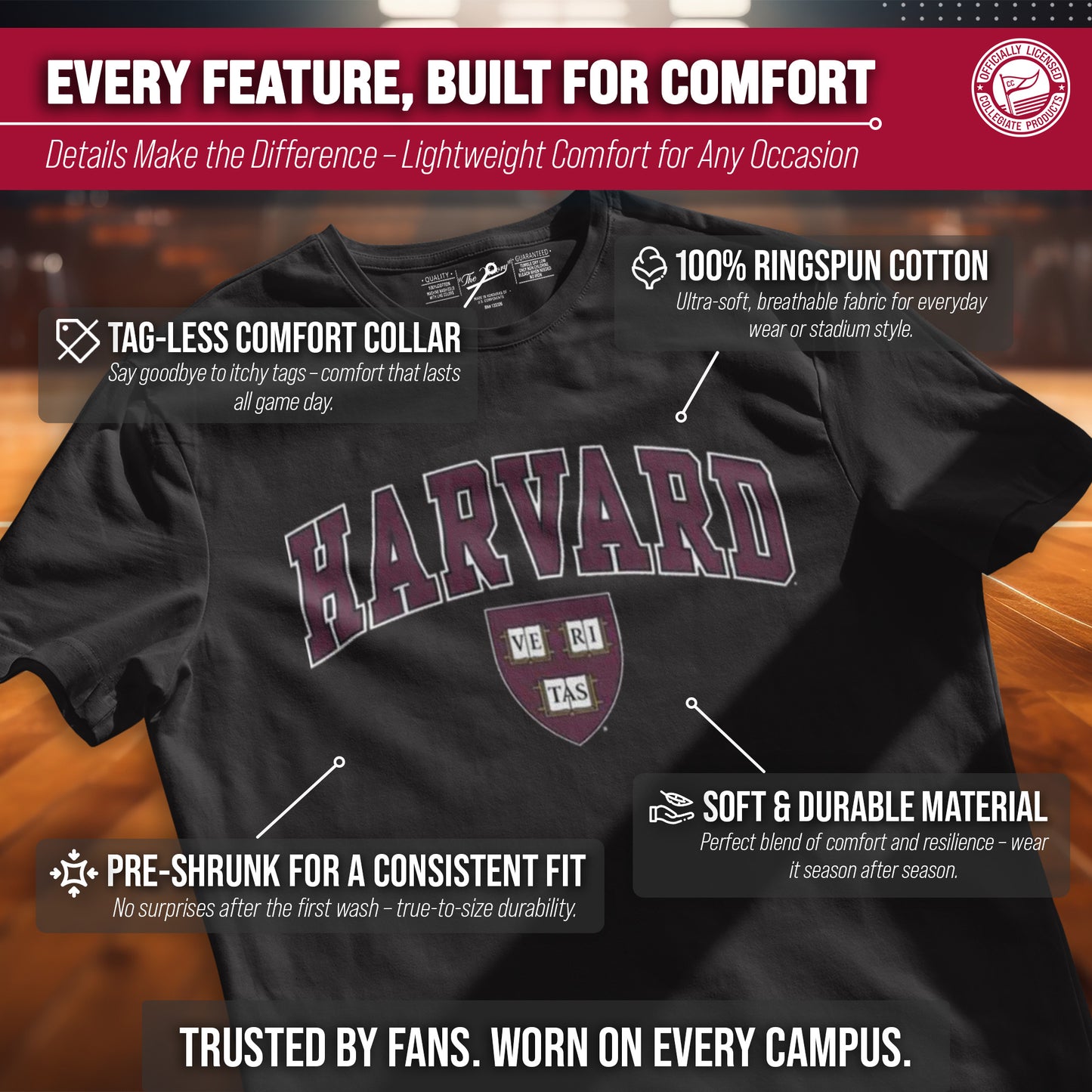 Harvard Crimson NCAA Adult Gameday Cotton T-Shirt - Black