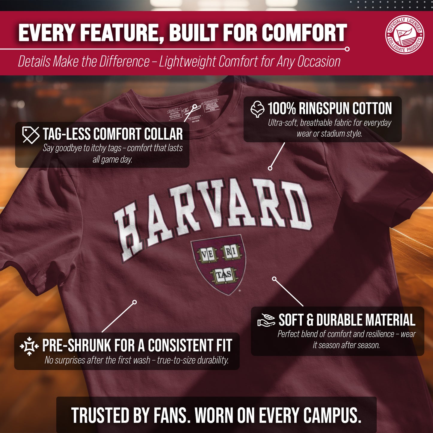 Harvard Crimson NCAA Adult Gameday Cotton T-Shirt - Maroon