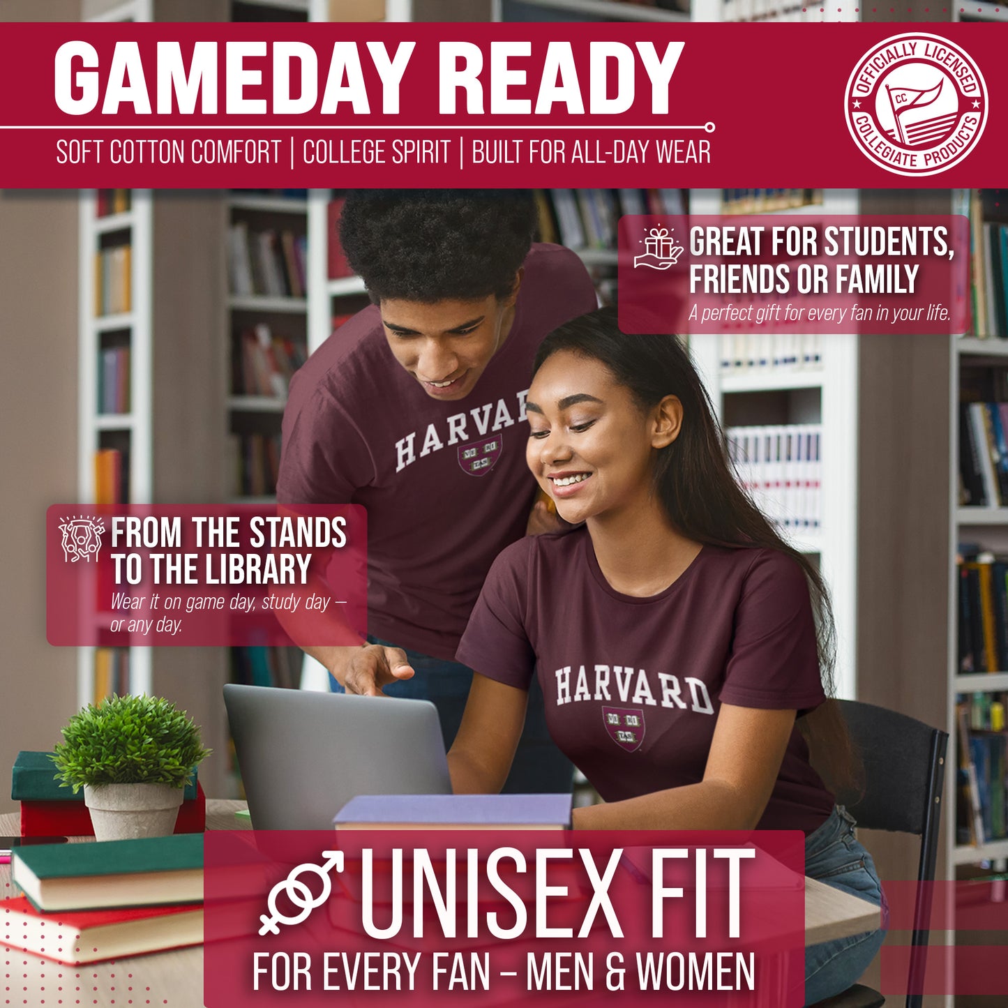 Harvard Crimson NCAA Adult Gameday Cotton T-Shirt - Maroon