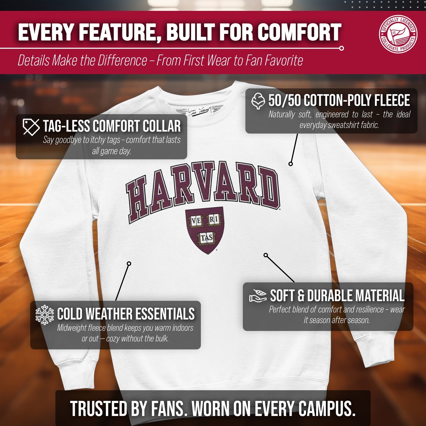 Harvard Crimson Adult Arch & Logo Soft Style Gameday Crewneck Sweatshirt - White