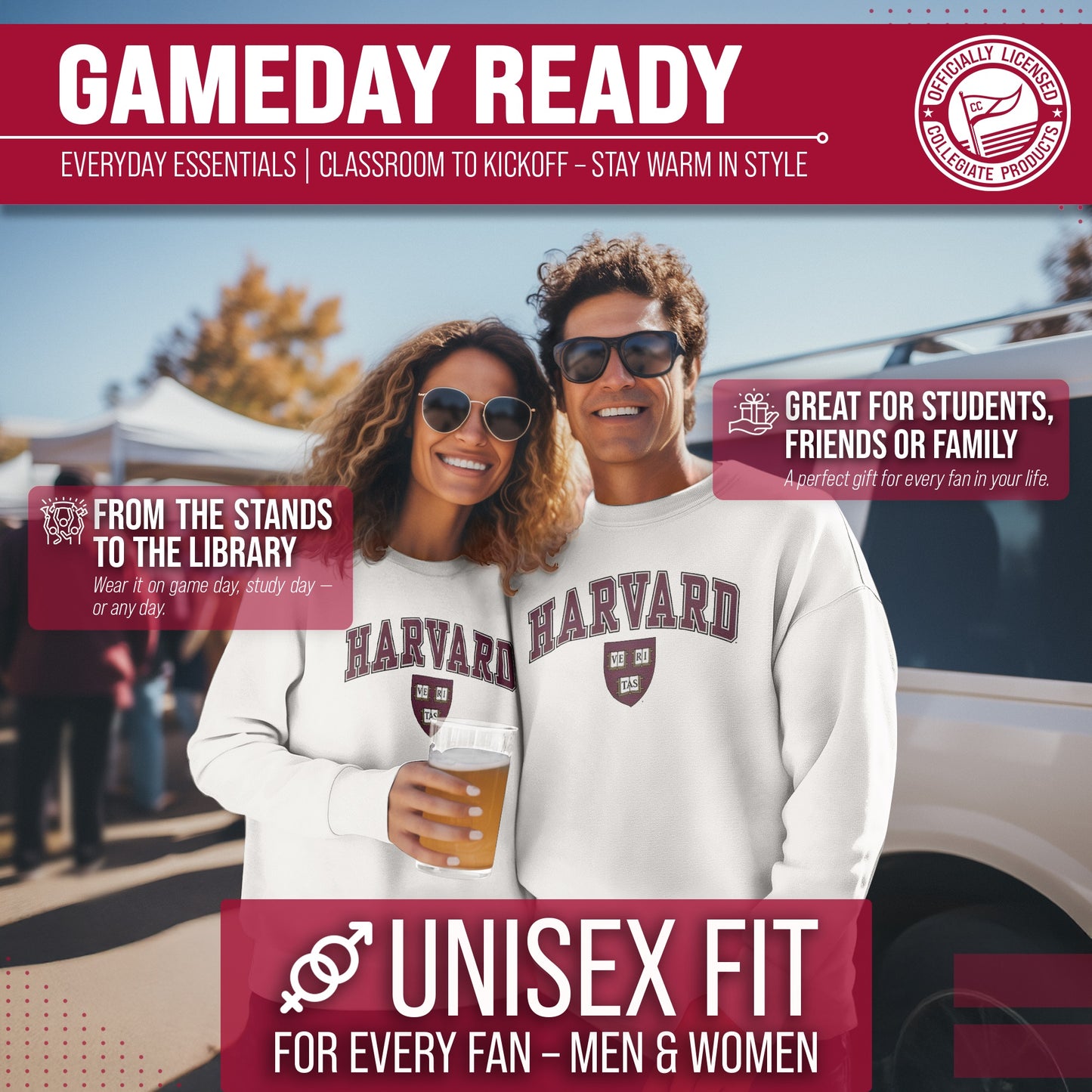 Harvard Crimson Adult Arch & Logo Soft Style Gameday Crewneck Sweatshirt - White