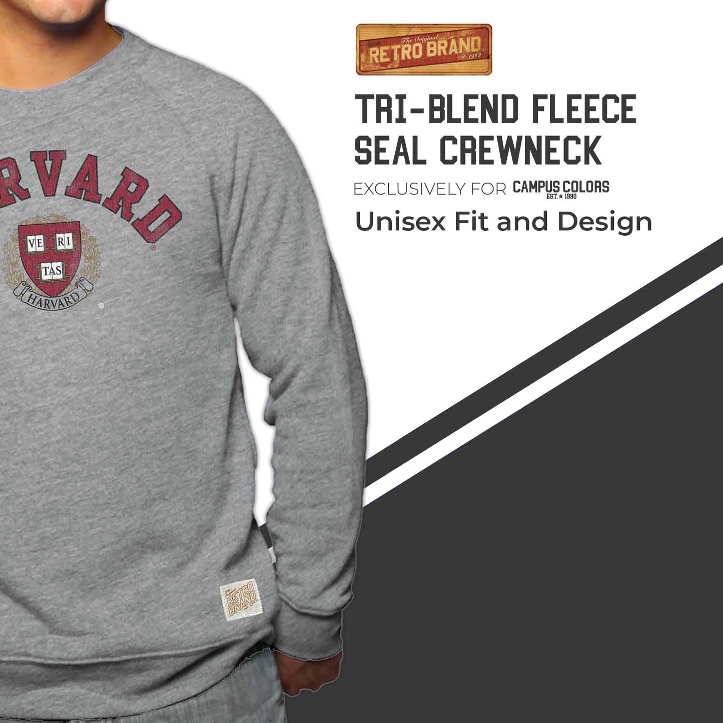 Harvard Crimson College Gray University Seal Crewneck Sweatshirt - Gray