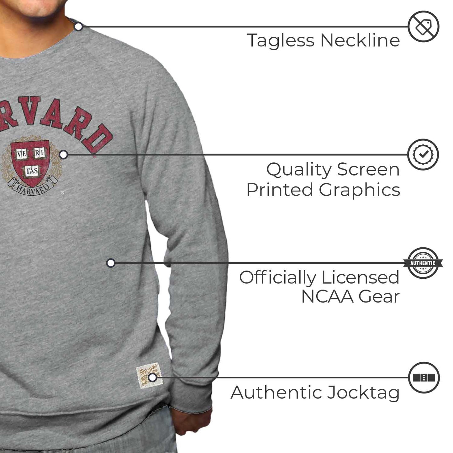 Harvard Crimson College Gray University Seal Crewneck Sweatshirt - Gray