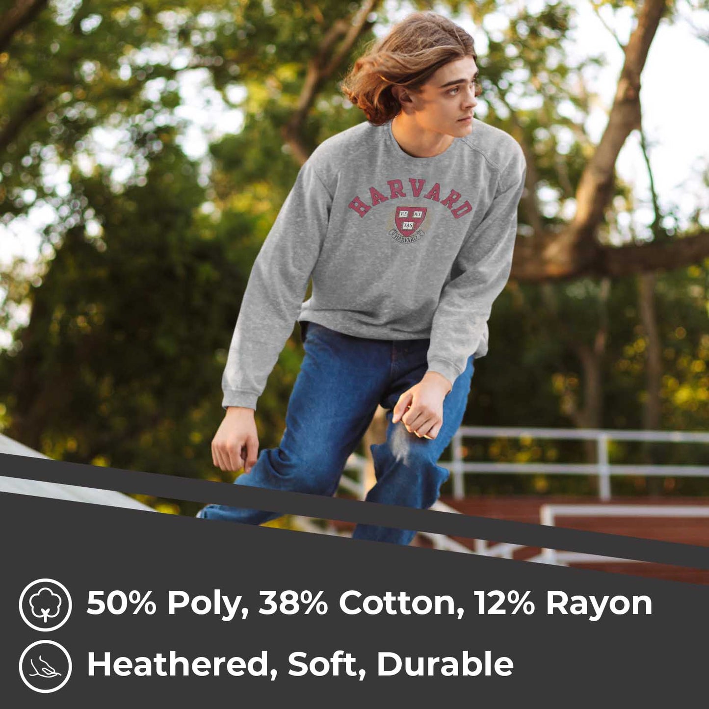 Harvard Crimson College Gray University Seal Crewneck Sweatshirt - Gray