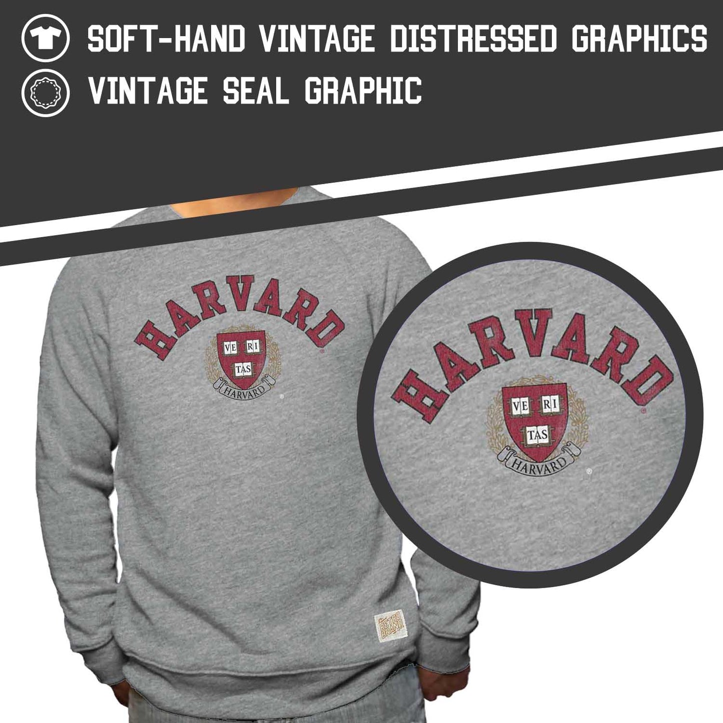 Harvard Crimson College Gray University Seal Crewneck Sweatshirt - Gray