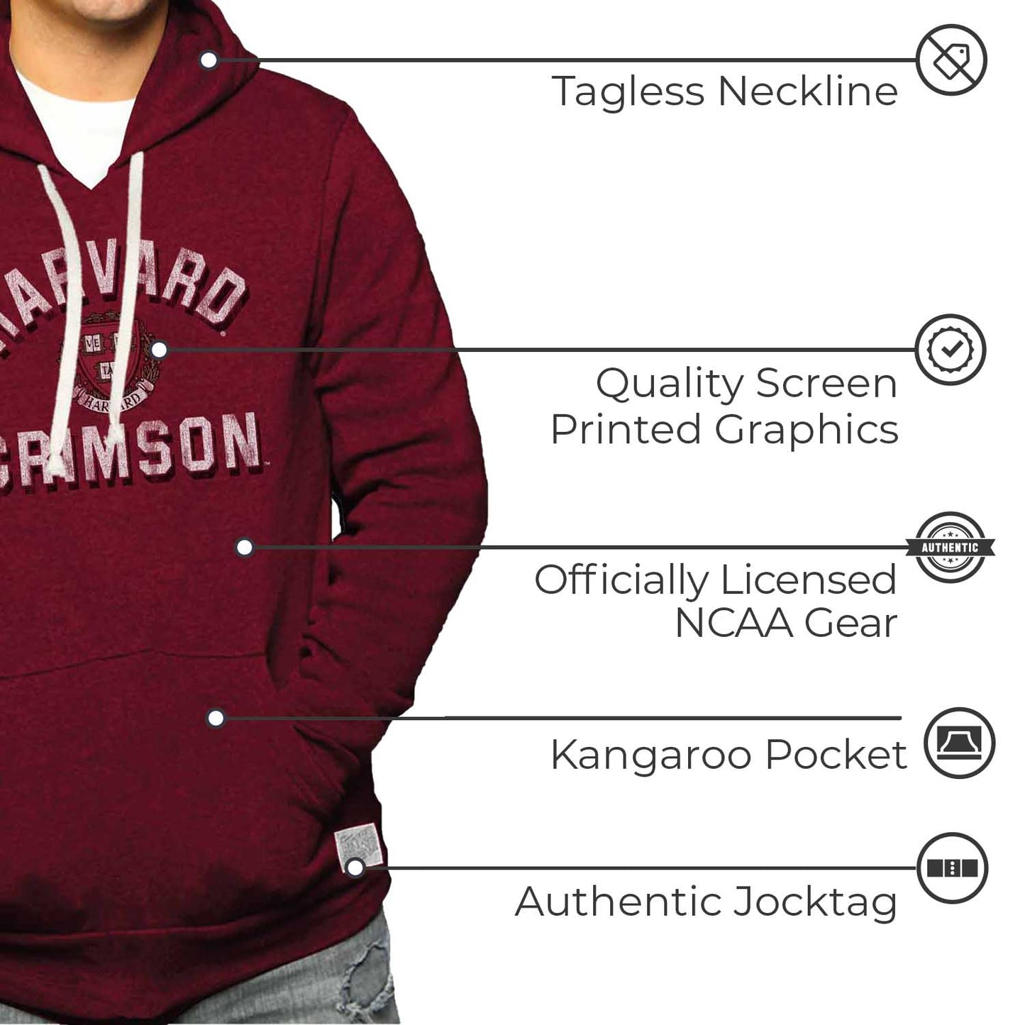 Harvard Crimson Adult University Hoodie - Crimson