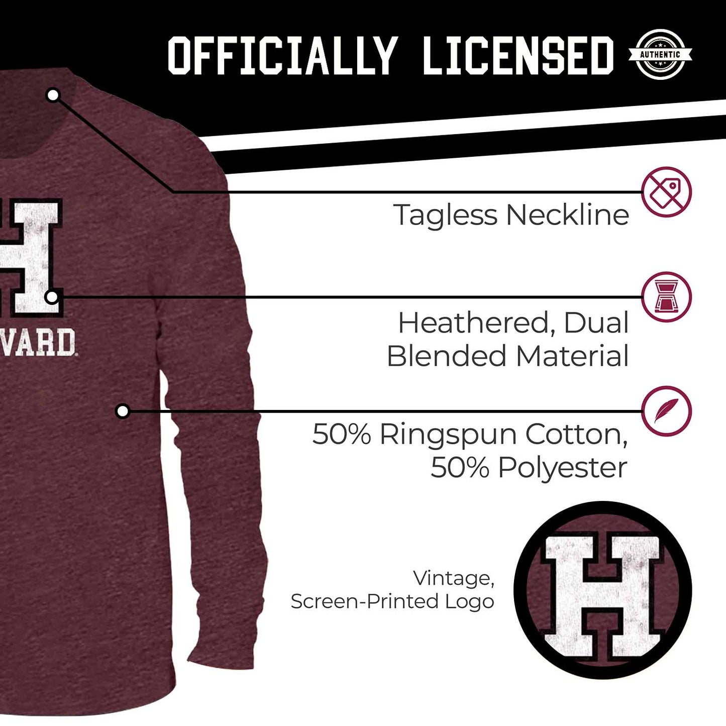 Harvard Crimson NCAA MVP Adult Long-Sleeve Shirt - Crimson