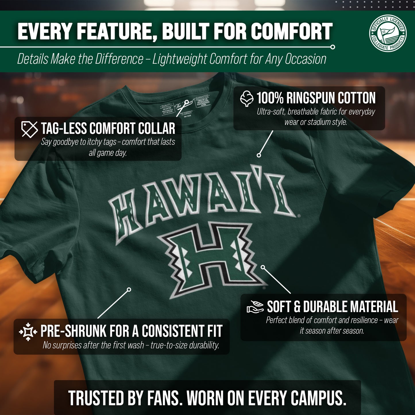 Hawaii Rainbow Warriors NCAA Adult Gameday Cotton T-Shirt - Green