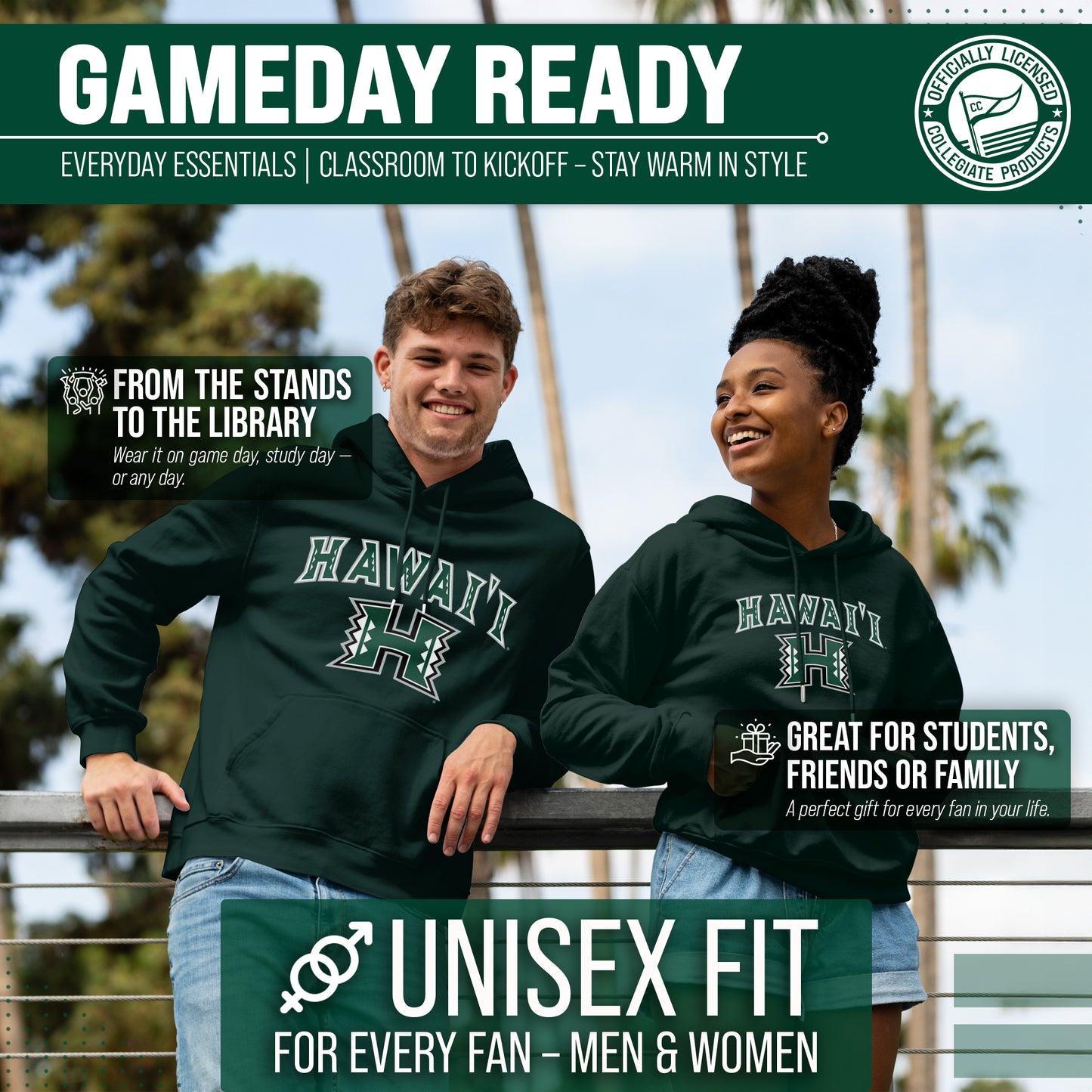 Hawaii Rainbow Warriors Adult Arch & Logo Soft Style Gameday Hooded Sweatshirt - Green