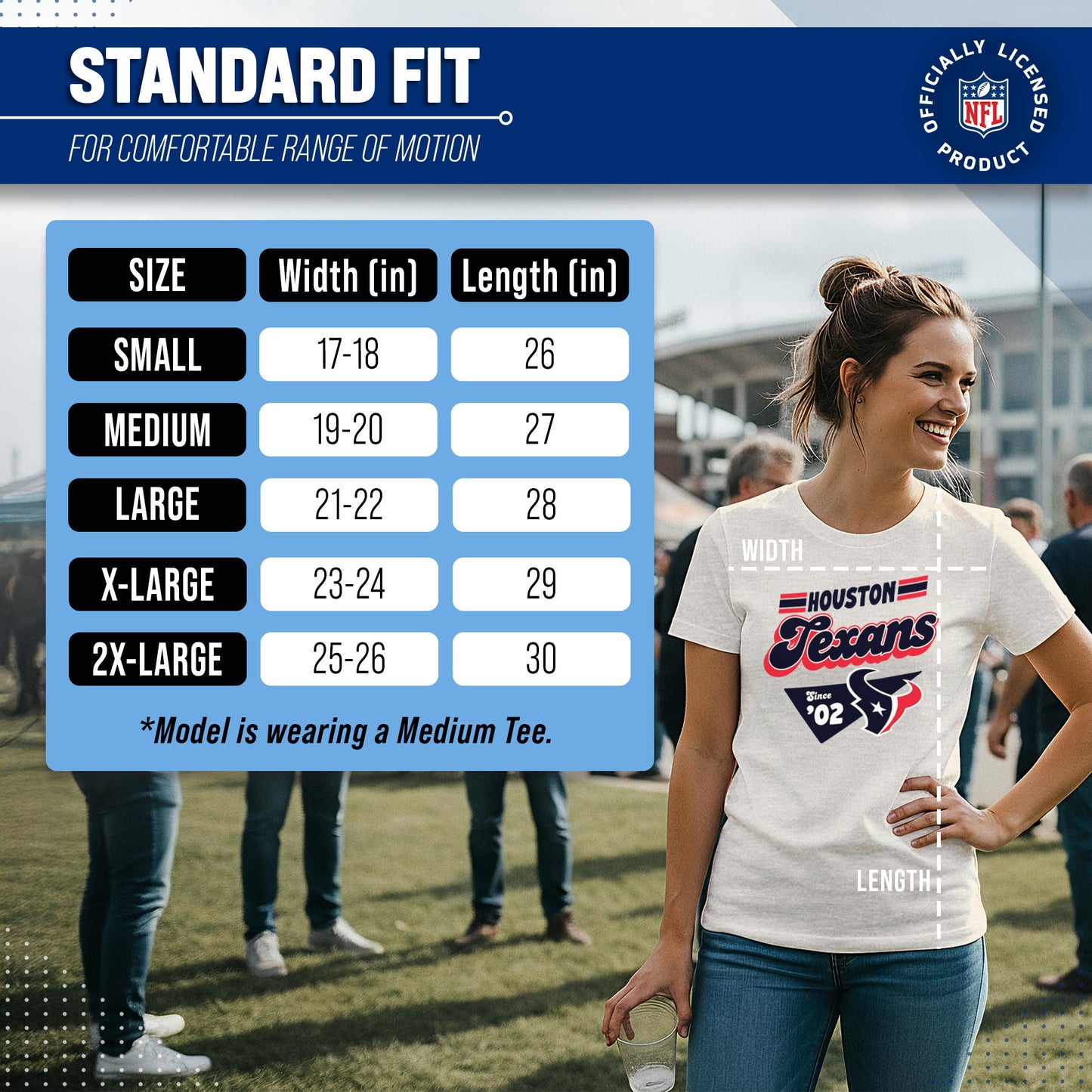 Houston Texans NFL Womens Vintage Charm Tag-Less Soft T-Shirt - Birch