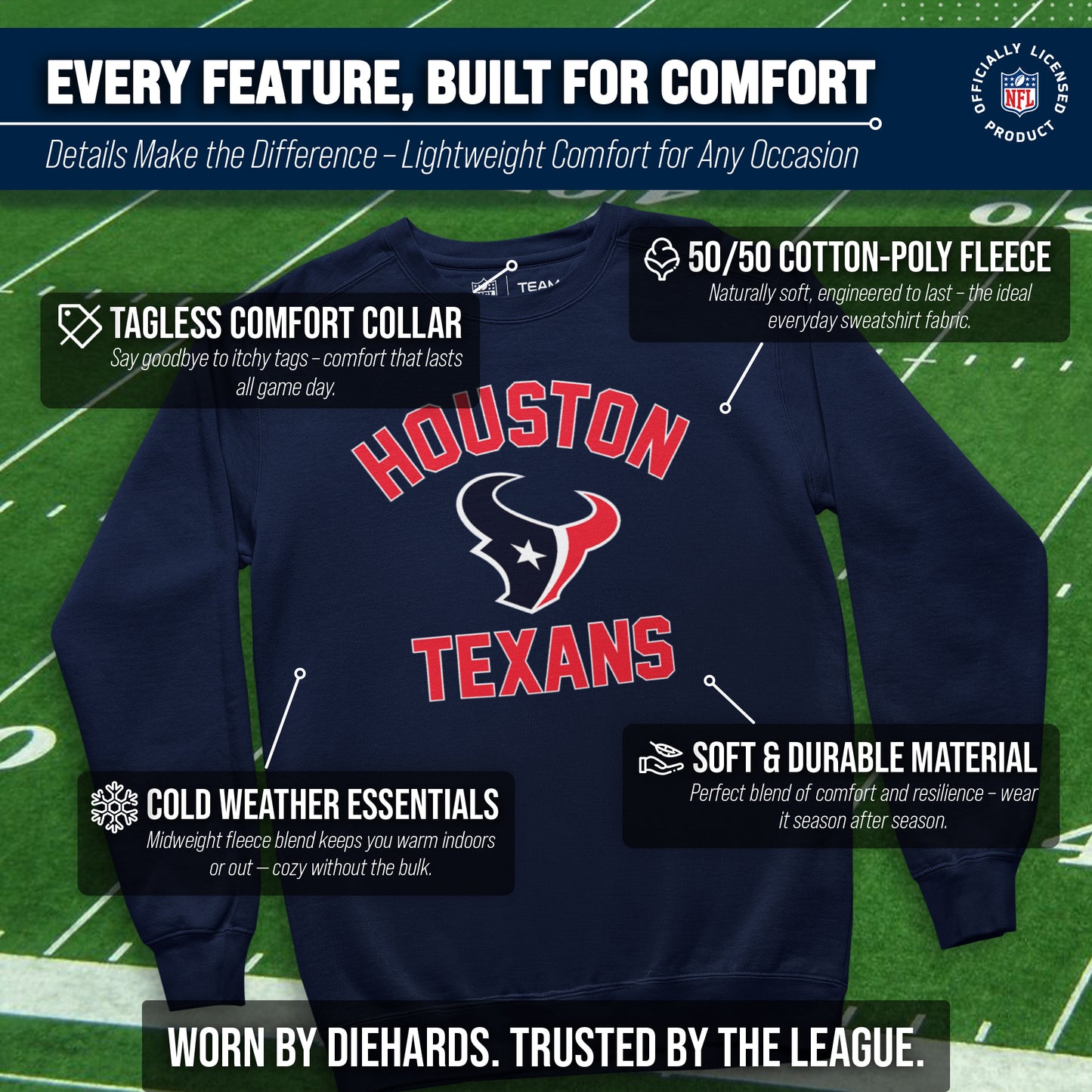 Houston Texans NFL Adult Gameday Football Crewneck Sweatshirt - Navy