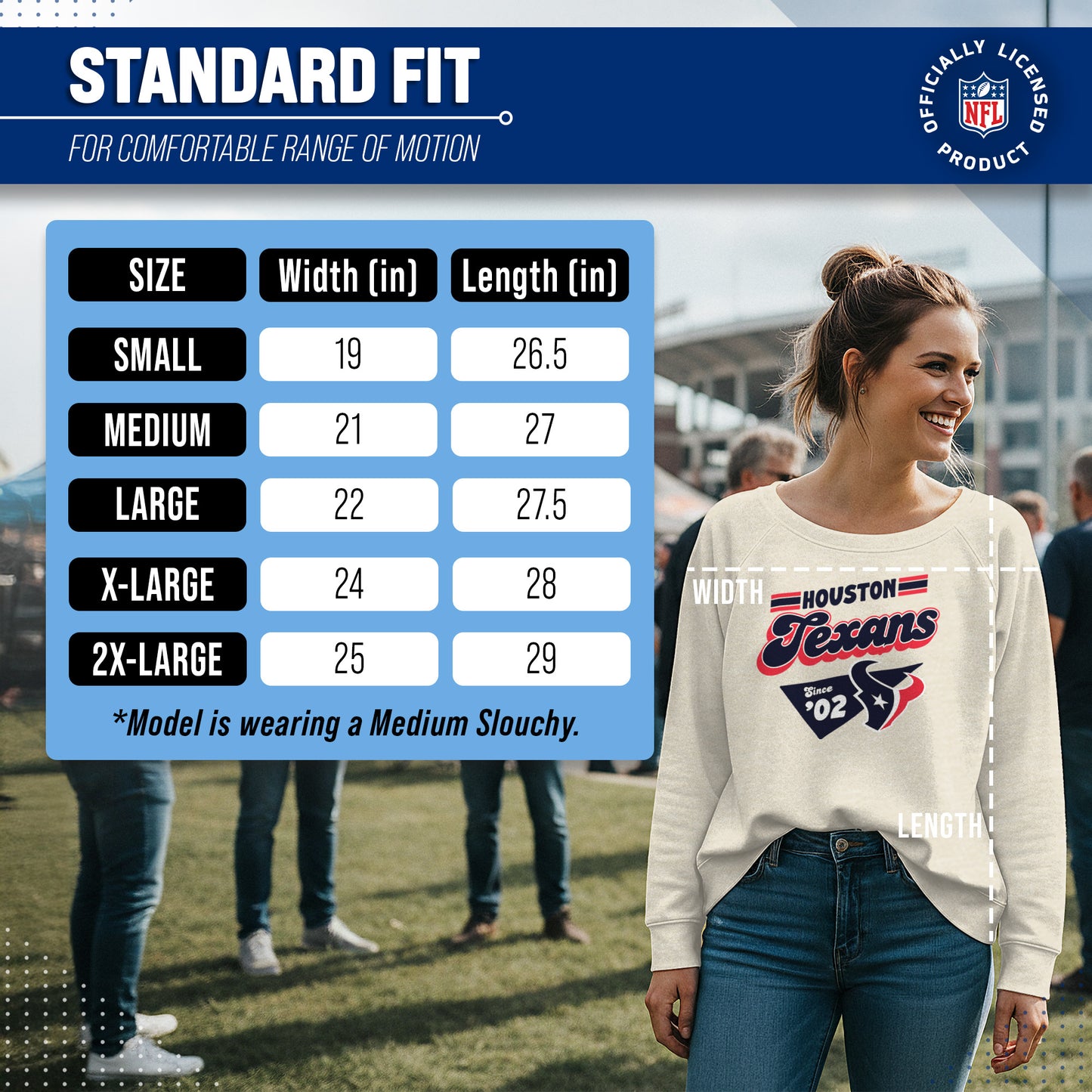 Houston Texans NFL Womens Vintage Charm Slouchy Crewneck - Birch