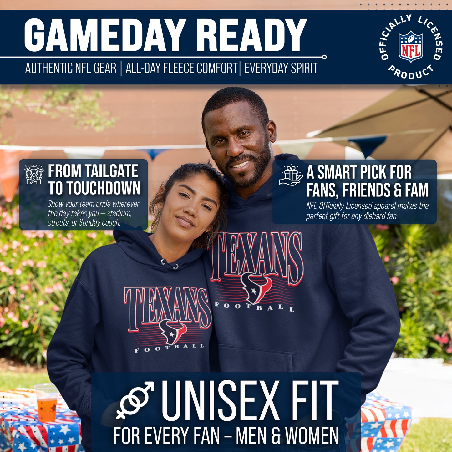 Houston Texans NFL Adult Unisex Overtime Blueprint Soft Fleece Hooded Sweatshirt - Navy