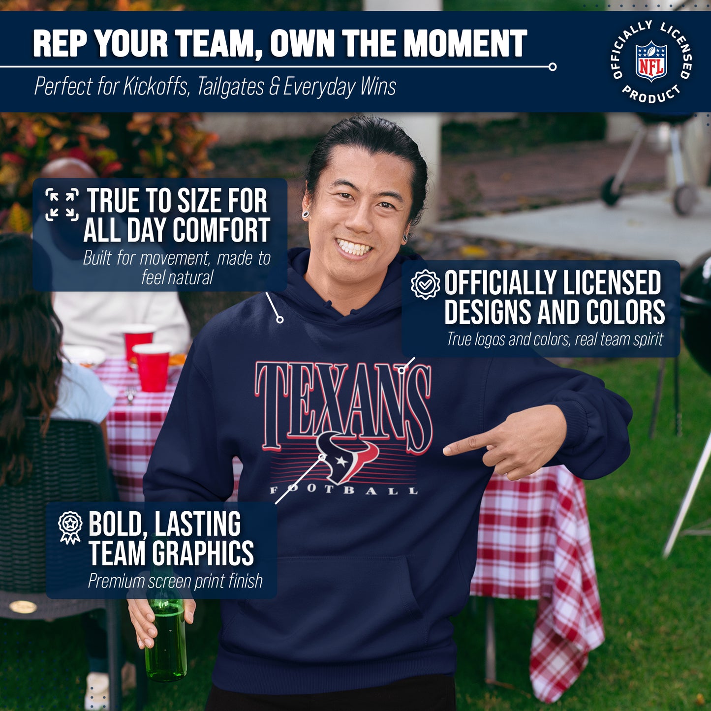 Houston Texans NFL Adult Unisex Overtime Blueprint Soft Fleece Hooded Sweatshirt - Navy