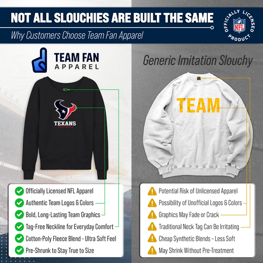 Houston Texans Women's NFL Ultimate Fan Logo Slouchy Crewneck -Tagless Fleece Lightweight Pullover - Charcoal