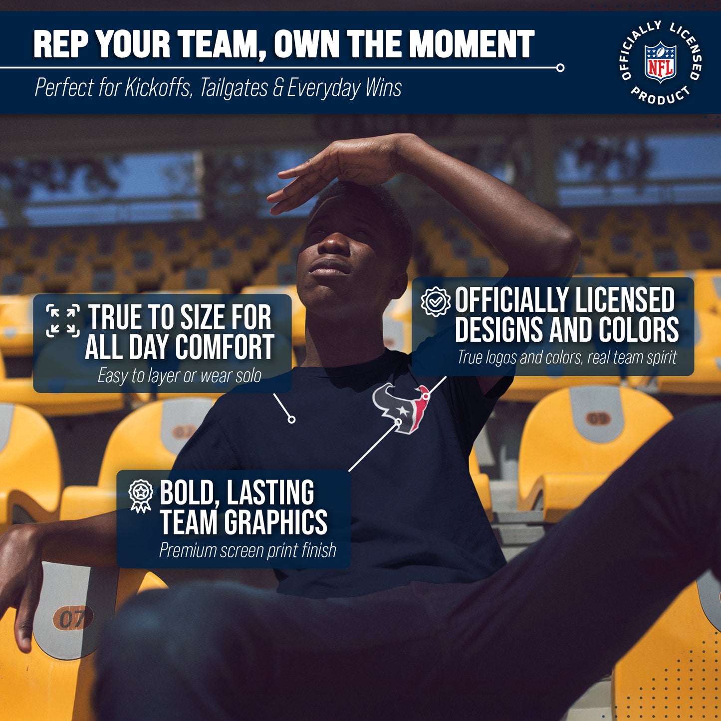 Houston Texans NFL Pro Football Final Countdown Adult Cotton-Poly Short Sleeved T-Shirt For Men & Women - Navy