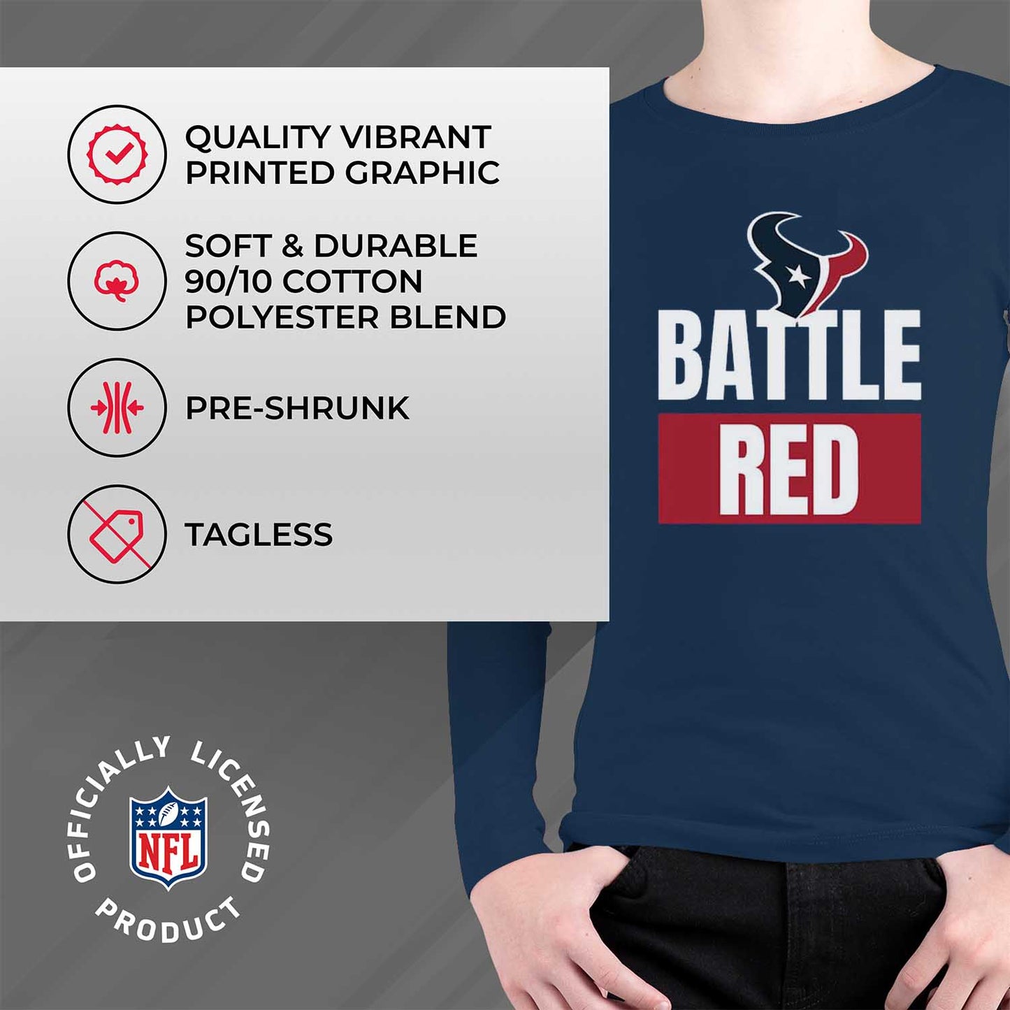 Houston Texans NFL Youth Team Slogan Long Sleeve Shirt - Navy