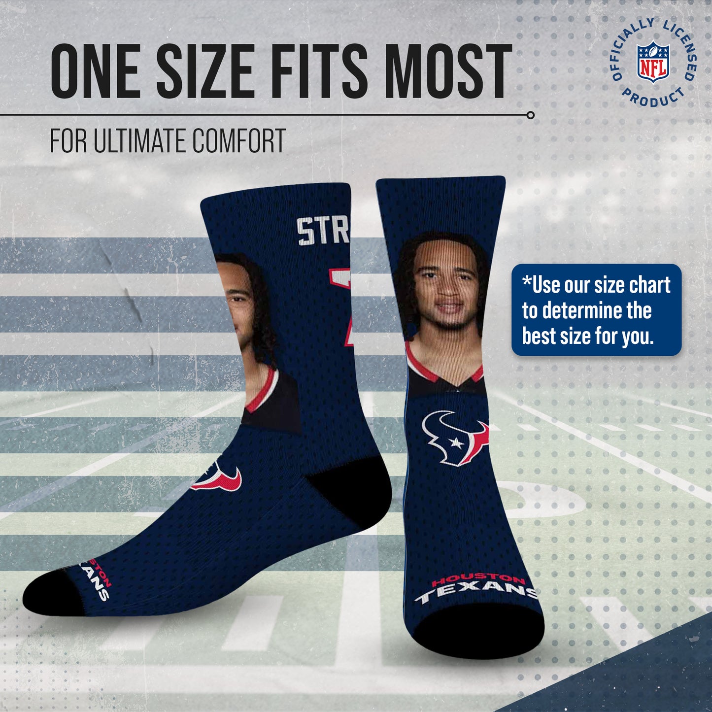 Houston Texans NFL Youth Roster Player Crew Socks - Navy