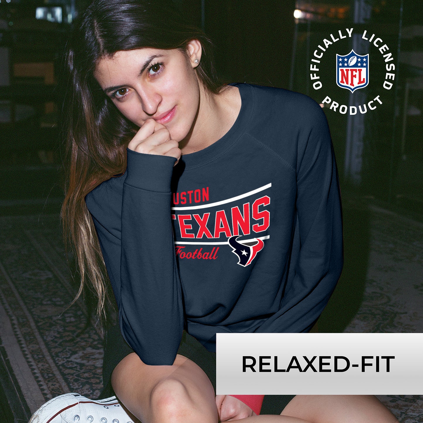 Houston Texans NFL Womens Crew Neck Light Weight - Navy
