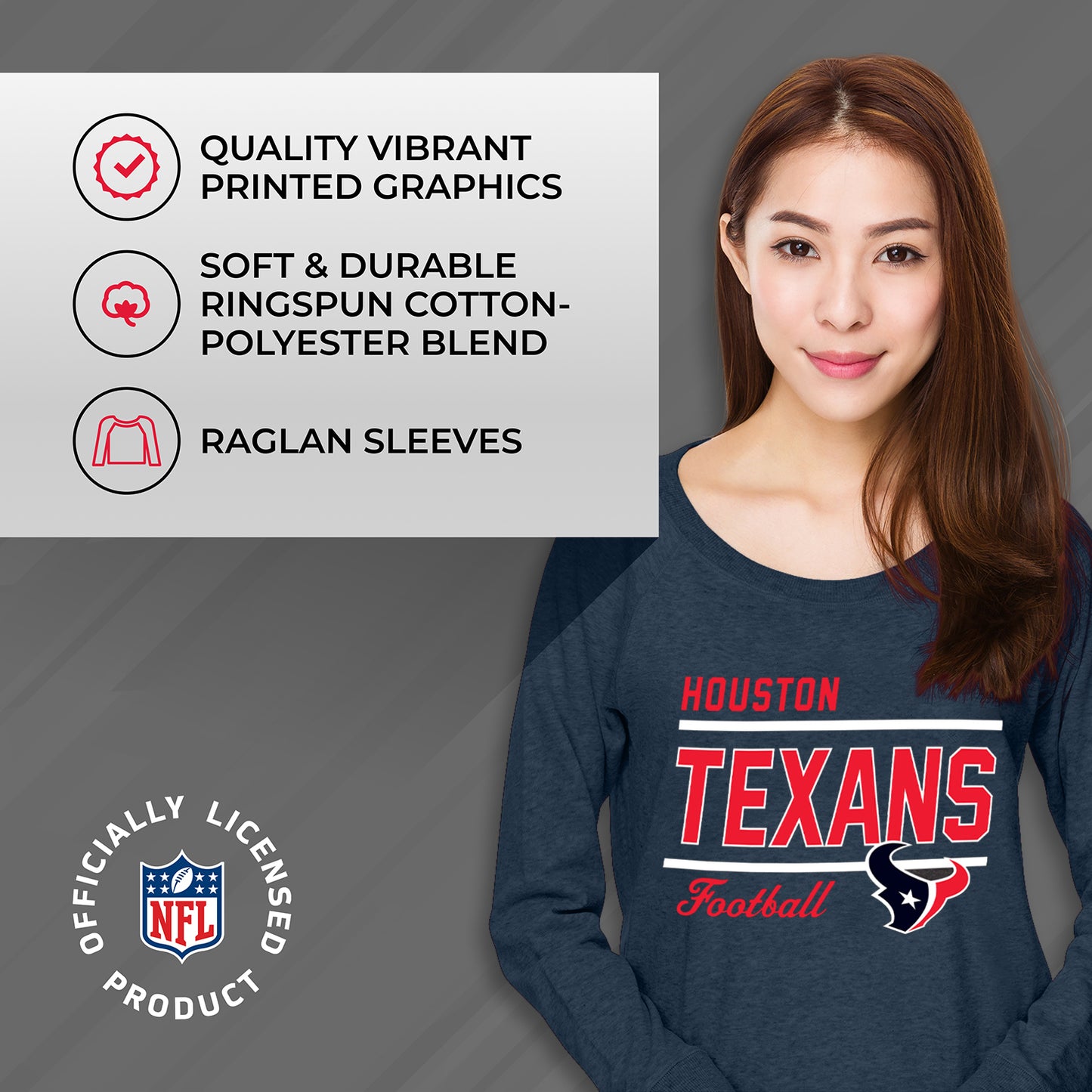 Houston Texans NFL Womens Crew Neck Light Weight - Navy