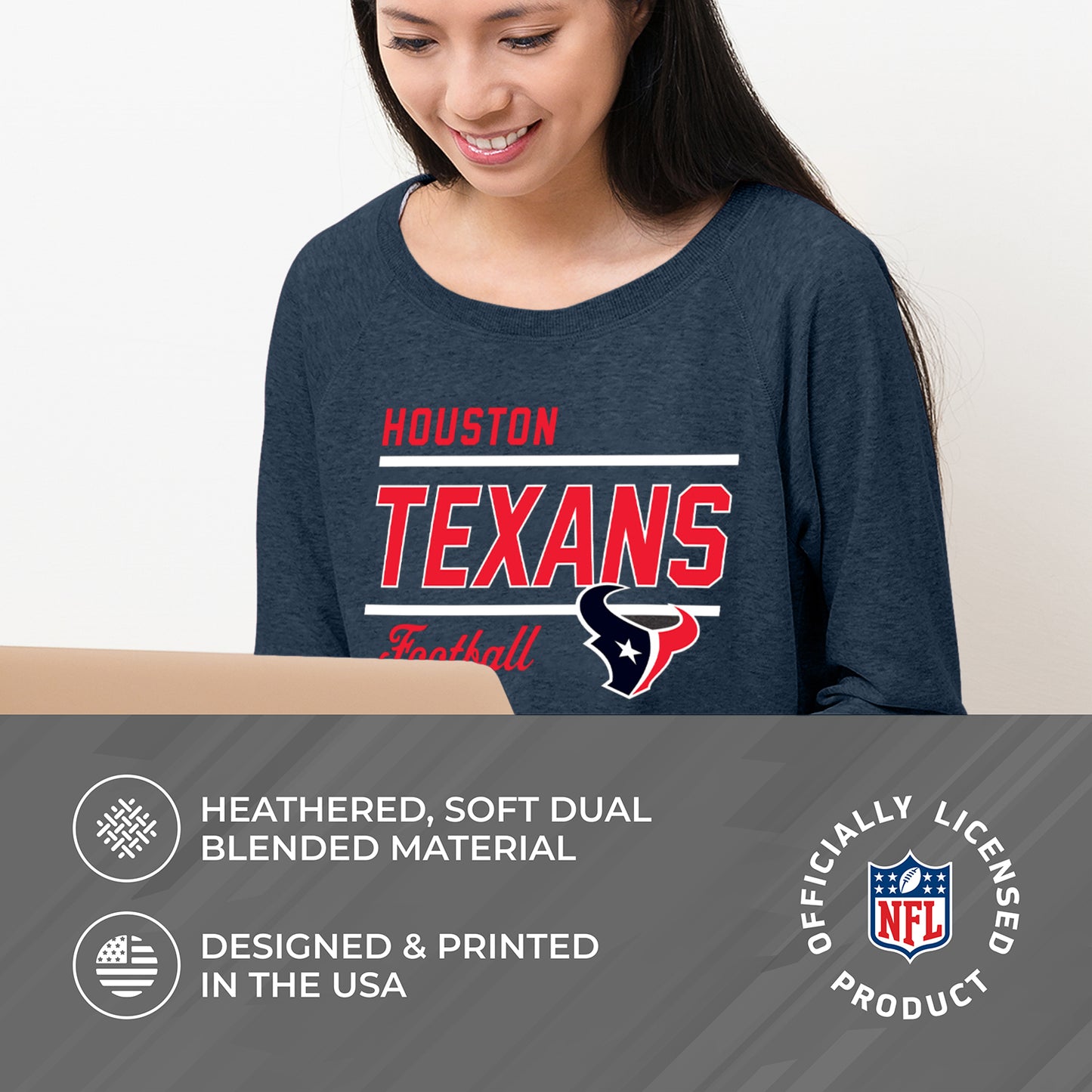 Houston Texans NFL Womens Crew Neck Light Weight - Navy