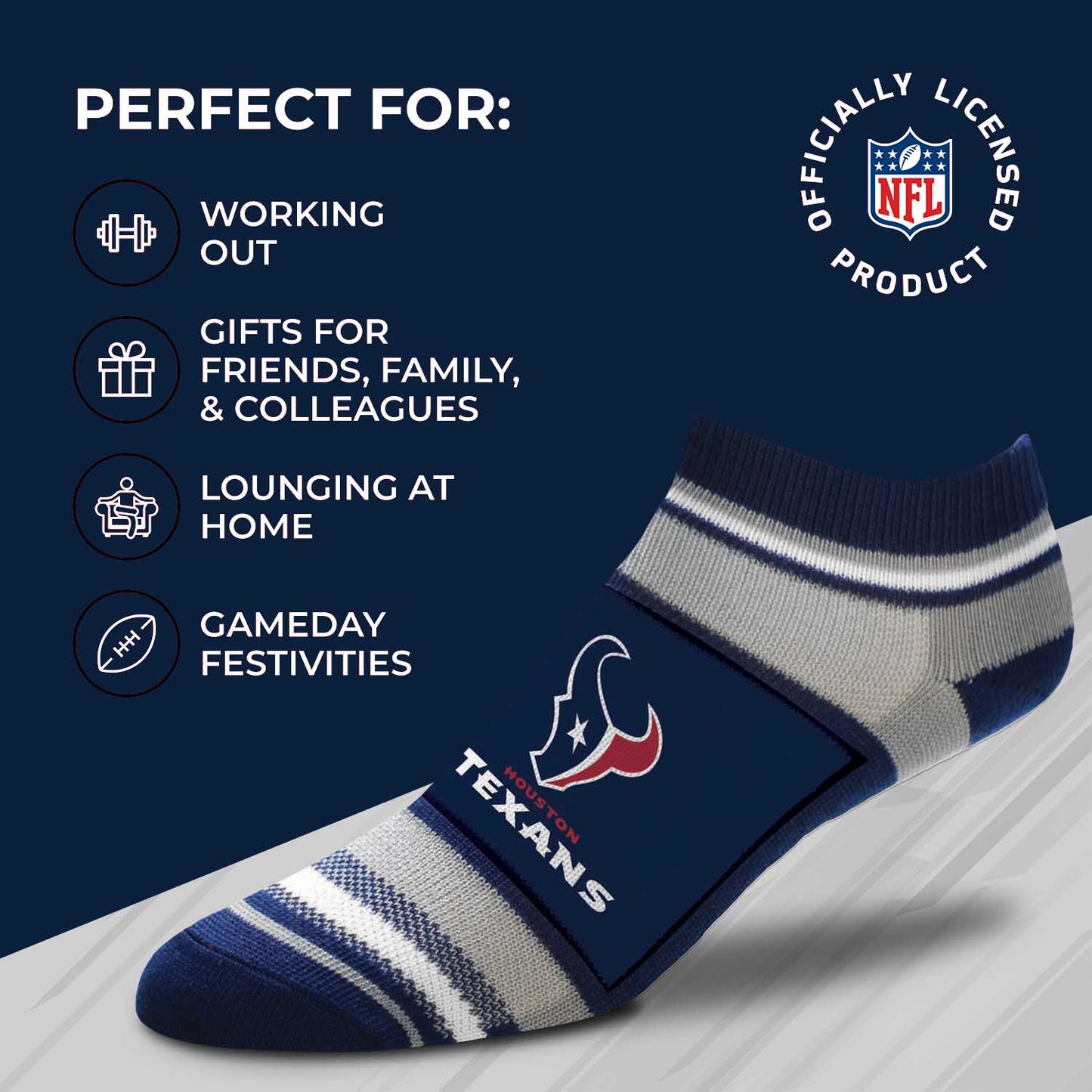 Houston Texans Adult Marquis Addition No Show Socks - Navy