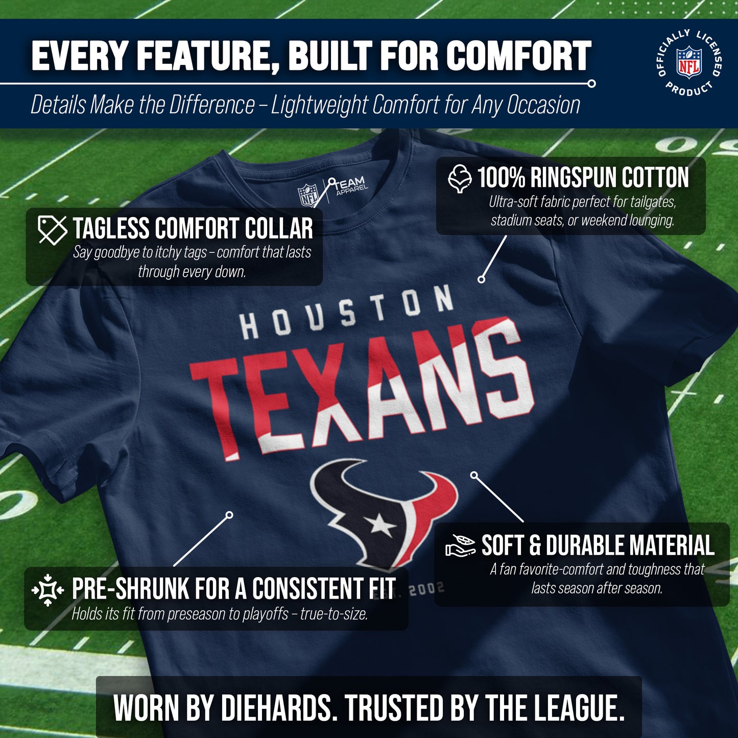 Houston Texans Adult NFL Diagonal Fade Color Block T-Shirt - Navy