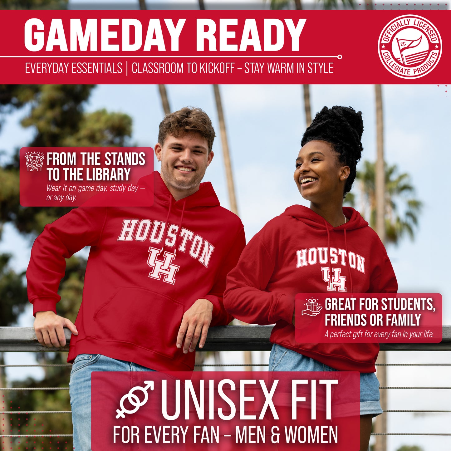 Houston Cougars Adult Arch & Logo Soft Style Gameday Hooded Sweatshirt - Red