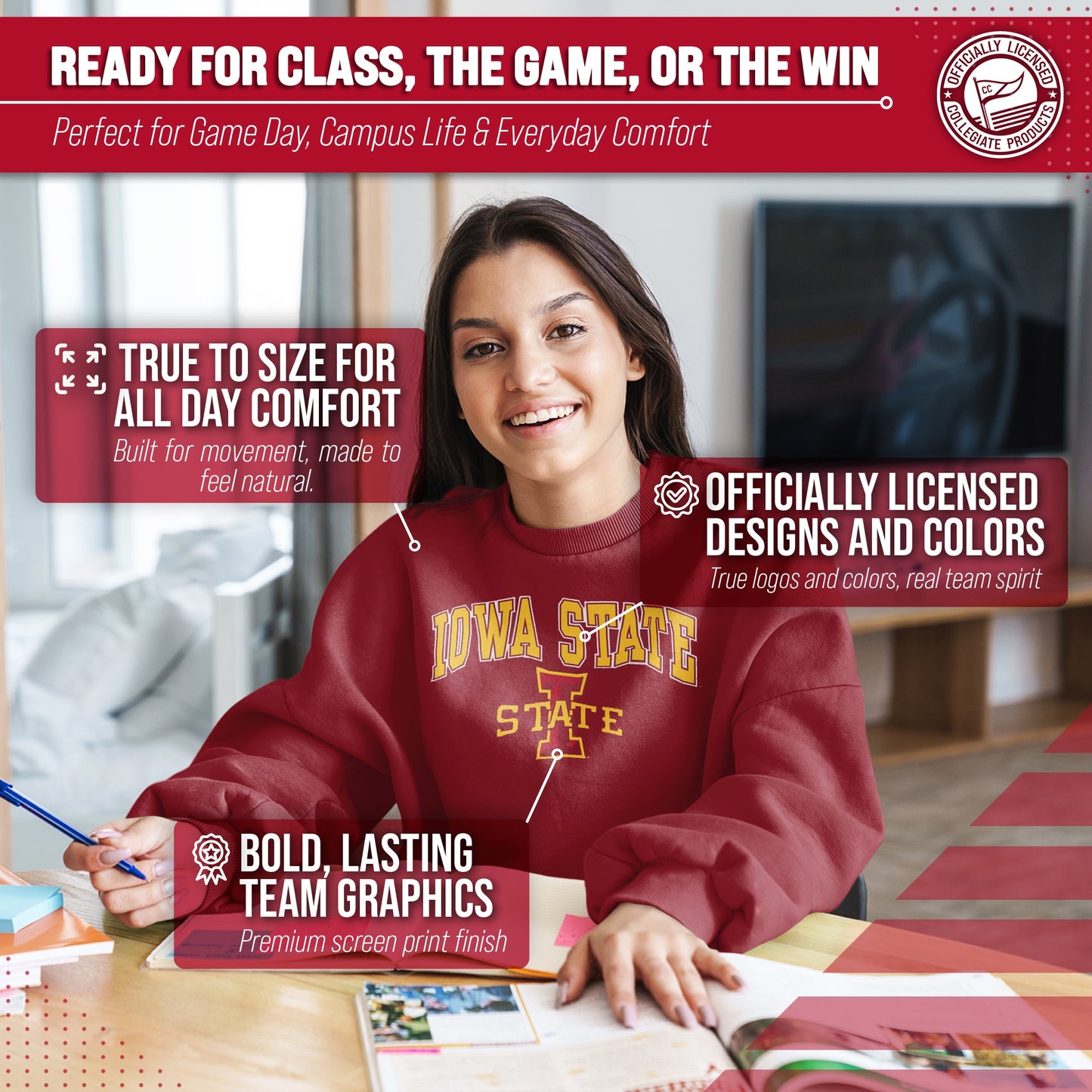 Iowa State Cyclones Campus Colors Adult Arch & Logo Soft Style Gameday Crewneck Sweatshirt - Cardinal