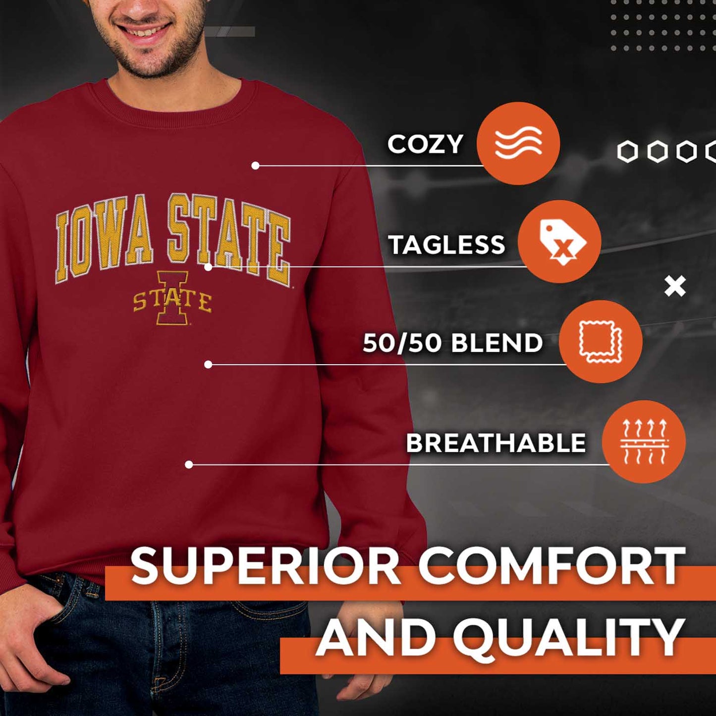 Iowa State Cyclones NCAA Adult Tackle Twill Crewneck Sweatshirt - Cardinal
