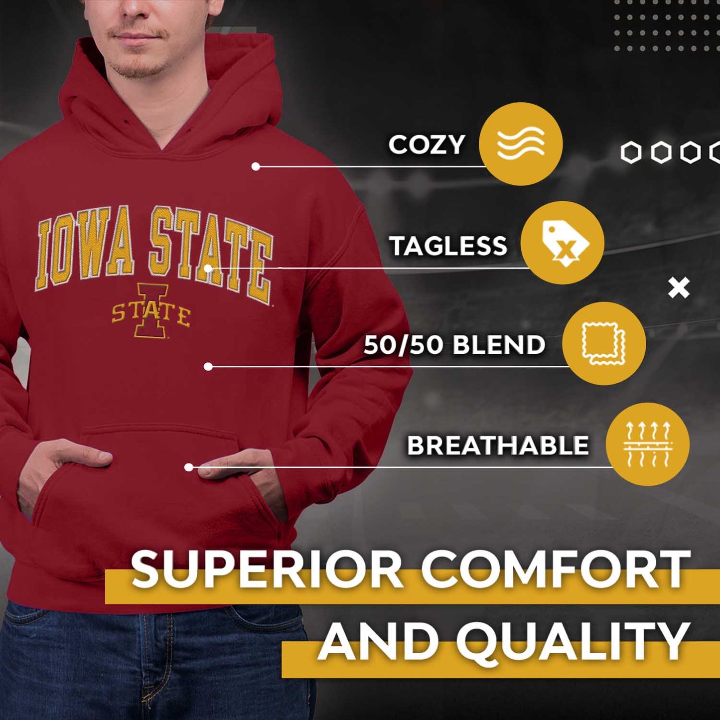 Iowa State Cyclones NCAA Adult Tackle Twill Hooded Sweatshirt - Cardinal