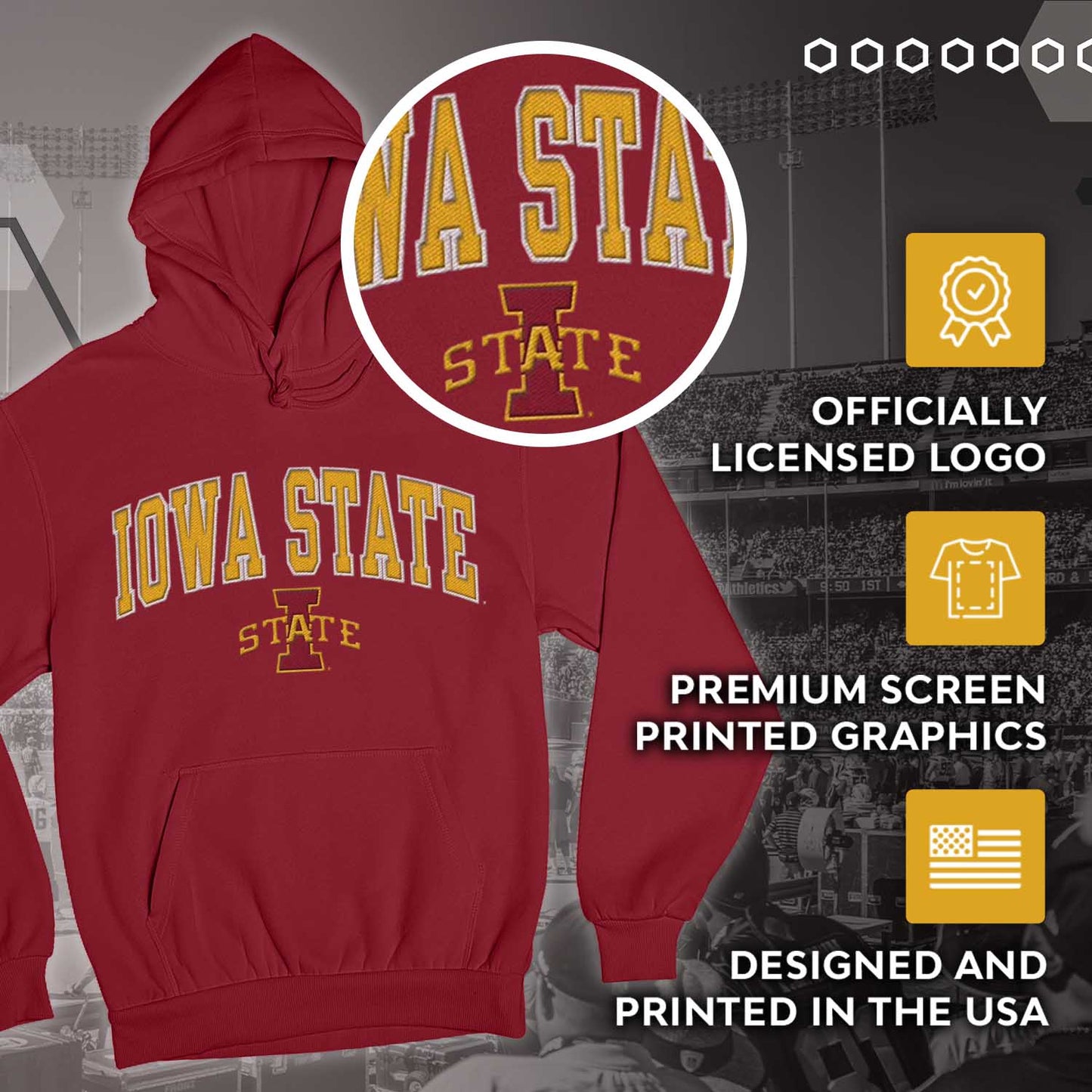 Iowa State Cyclones NCAA Adult Tackle Twill Hooded Sweatshirt - Cardinal