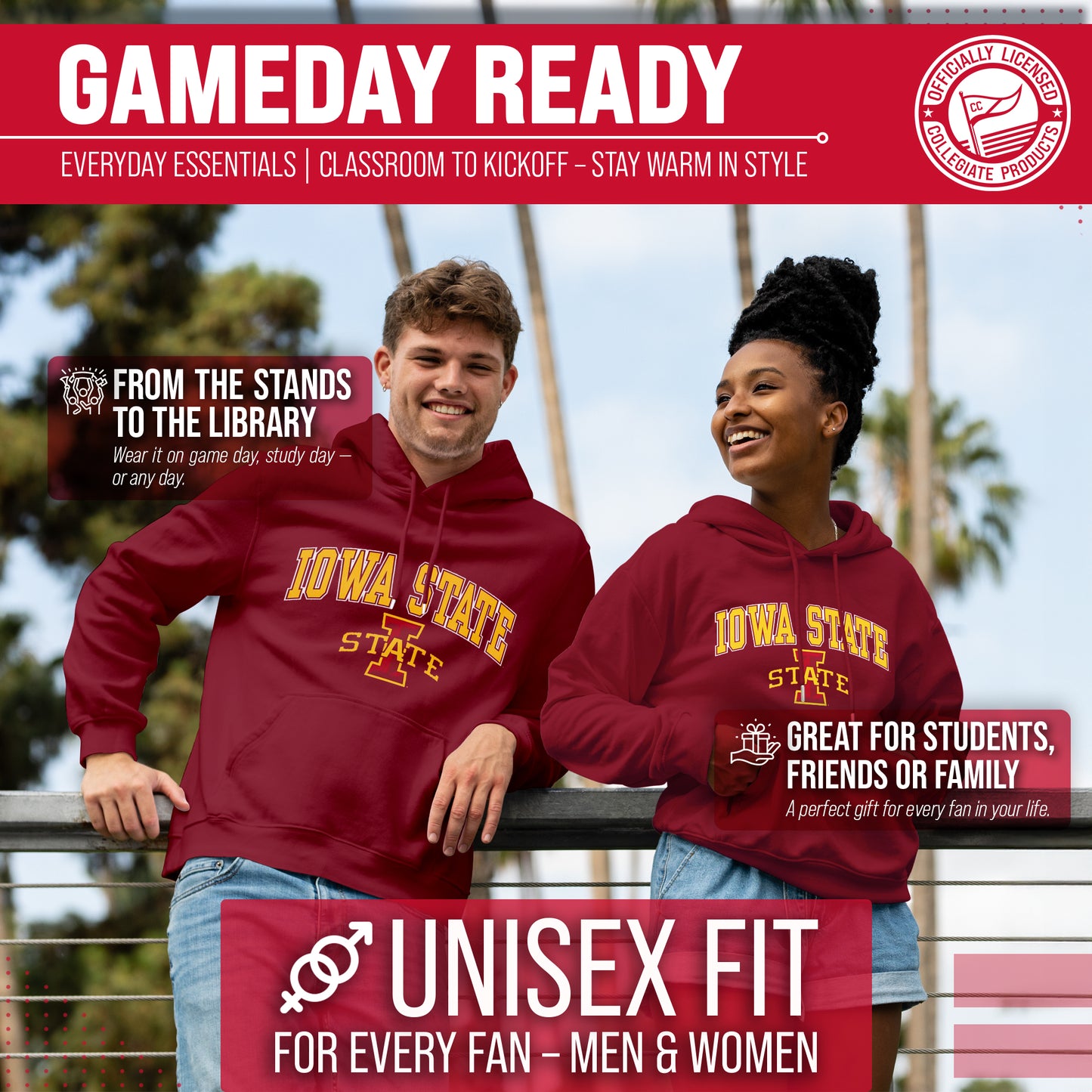 Iowa State Cyclones Campus Colors Adult Arch & Logo Soft Style Gameday Hooded Sweatshirt - Cardinal
