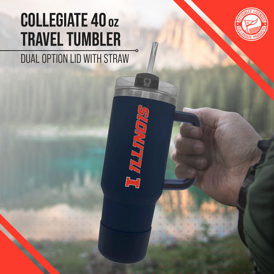 Illinois Fighting Illini College & University 40 oz Travel Tumbler With Handle - Navy