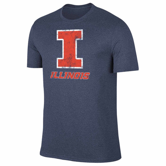 Illinois Fighting Illini Adult MVP Heathered Cotton Blend T-Shirt - Navy